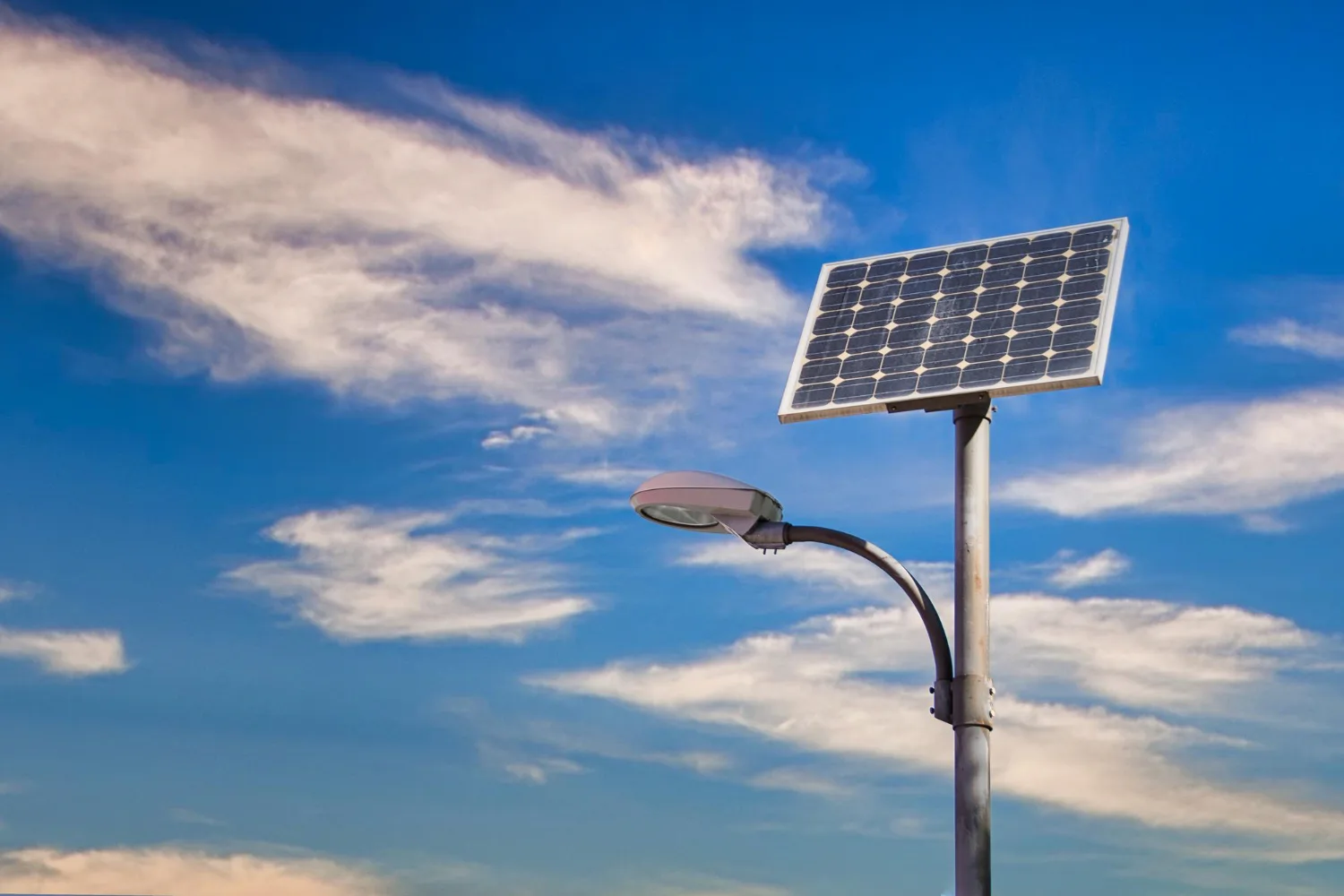 solar panel public lighting lamppost with cloudy sky background galerija e2s