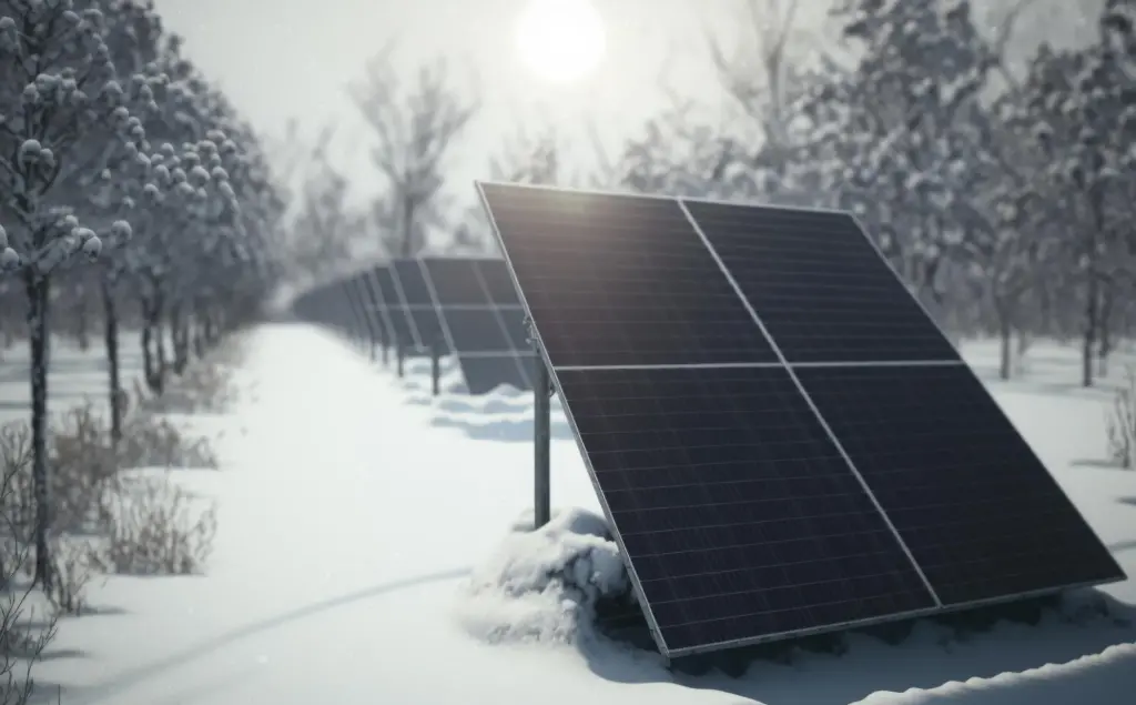 solar panel winter field with sun shining it alternative energy ai generated energy2store